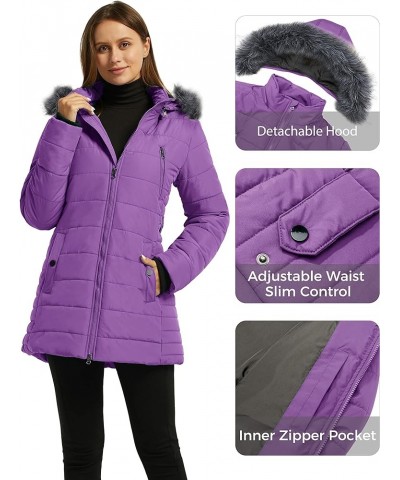 Women's Warm Winter Coat Heavy Puffer Jacket Parka with Fur Trimmed Hood Purple $37.39 Jackets