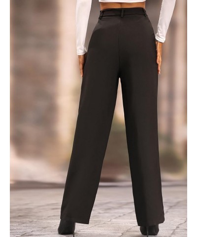 Women's Elegant High Waist Belted Pants Straight Leg Office Suit Pants Trousers Black $21.05 Pants