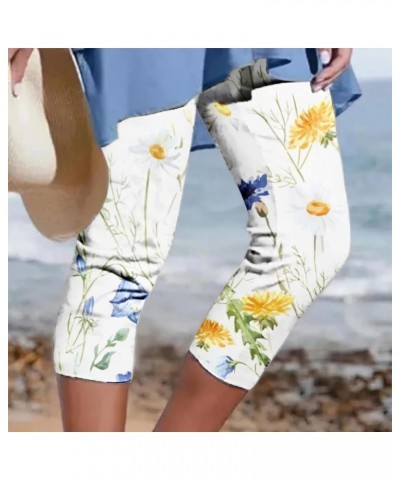 Womens Capri Pants for Summer Beach Vacation Flower Print Leggings High Waist Work Out Seamless Cropped Joggers 06 White $6.4...