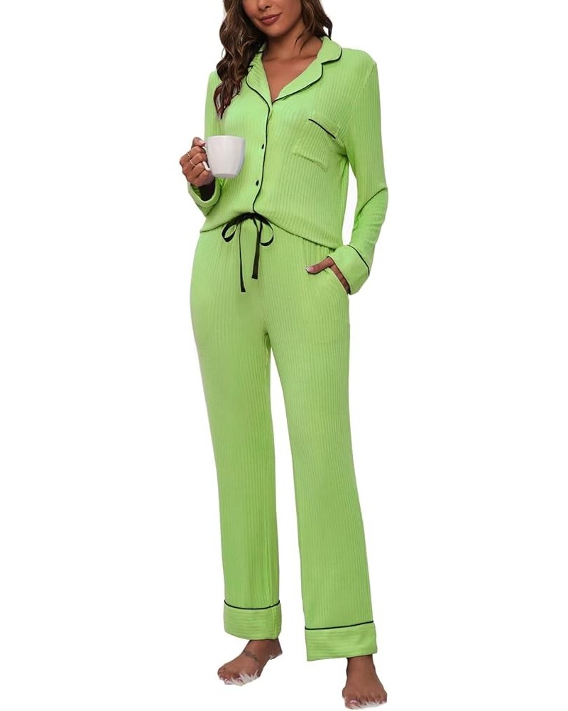 Women's Pajama Sets Button Down Soft Long Sleeve Sleepwear Pjs Two Piece Lounge Sets Light Green $24.77 Sleep & Lounge