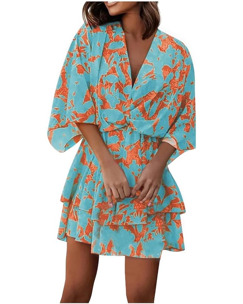 Beach Dresses for Women,2023 Summer Casual Trendy Loose Batwing Sleeve Mini Dress,Floral Flowy Hem Boho Dress A-blue $18.03 D...