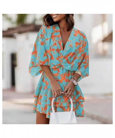 Beach Dresses for Women,2023 Summer Casual Trendy Loose Batwing Sleeve Mini Dress,Floral Flowy Hem Boho Dress A-blue $18.03 D...