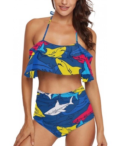 Woman's Sexy Printed Ruffled Top Sexy Halter 2 Piece Tankini Sexy Swimsuit Color04 $14.02 Swimsuits