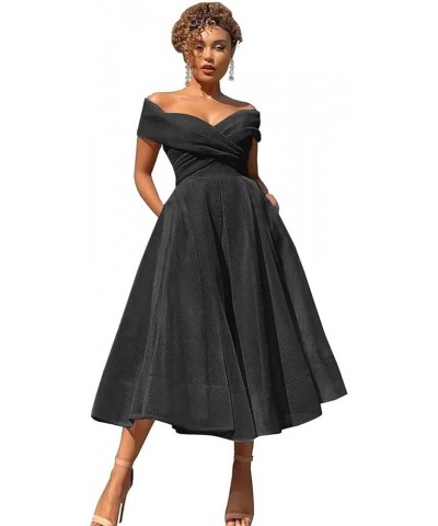 Midi Cocktail Dresses for Women Formal Prom Dress with Pockets Tea Party Graduation Evening Dresses Black-2 $31.57 Dresses