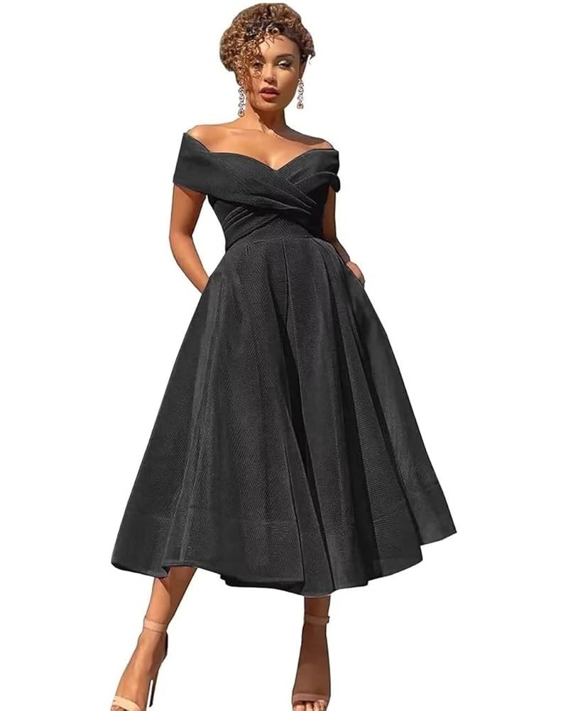 Midi Cocktail Dresses for Women Formal Prom Dress with Pockets Tea Party Graduation Evening Dresses Black-2 $31.57 Dresses