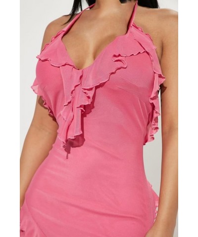 Women 3D Floral Tassels Ruffle Dress Sleeveless See Through Sheer Mesh Split Ruched Club Party Dress 20pink $23.93 Dresses