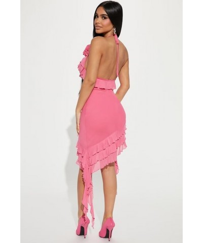 Women 3D Floral Tassels Ruffle Dress Sleeveless See Through Sheer Mesh Split Ruched Club Party Dress 20pink $23.93 Dresses