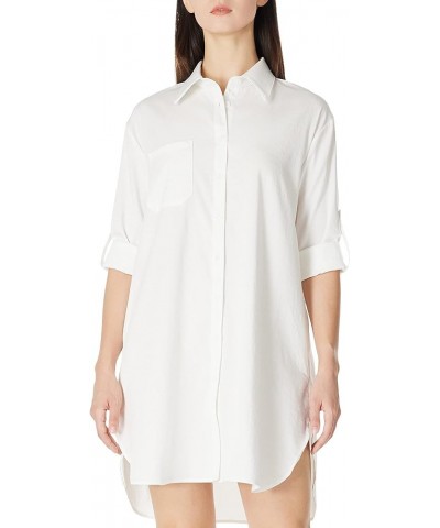 Women's Casual Cuffed Long Sleeve Button Down Shirt Dress Plus Size V Neck Tunic Blouses Tops with Pockets Off-white $20.50 B...