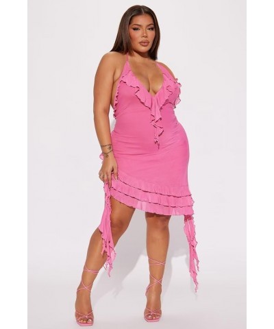 Women 3D Floral Tassels Ruffle Dress Sleeveless See Through Sheer Mesh Split Ruched Club Party Dress 20pink $23.93 Dresses