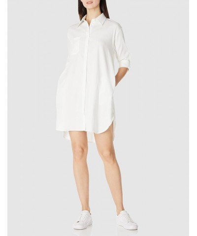 Women's Casual Cuffed Long Sleeve Button Down Shirt Dress Plus Size V Neck Tunic Blouses Tops with Pockets Off-white $20.50 B...