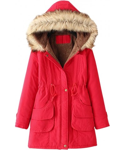 Winter Coats For Women 2023 Trendy Thicken Puffer Jackets With Faux Fur Hood Warm Parka Coat Outwear G07-red $17.09 Coats