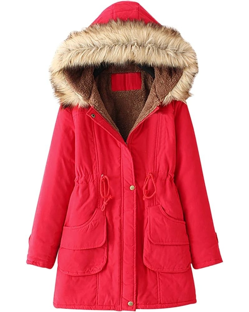 Winter Coats For Women 2023 Trendy Thicken Puffer Jackets With Faux Fur Hood Warm Parka Coat Outwear G07-red $17.09 Coats