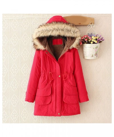 Winter Coats For Women 2023 Trendy Thicken Puffer Jackets With Faux Fur Hood Warm Parka Coat Outwear G07-red $17.09 Coats