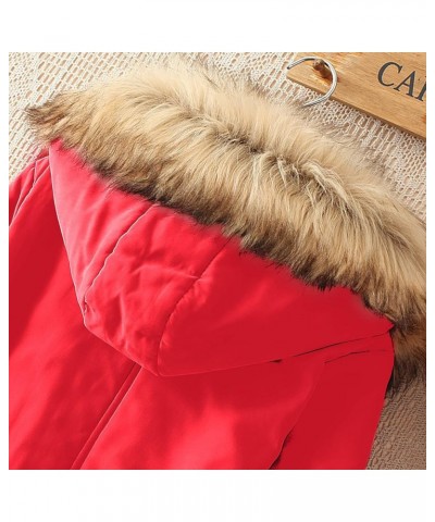 Winter Coats For Women 2023 Trendy Thicken Puffer Jackets With Faux Fur Hood Warm Parka Coat Outwear G07-red $17.09 Coats