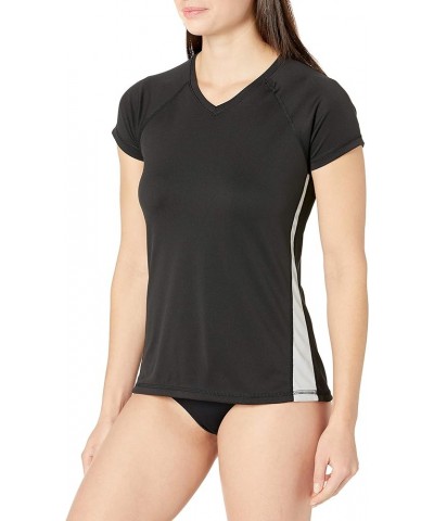 Women's UPF 50+ Short Sleeved Active Swim Shirt Rashguard & Workout Top Black/Grey $14.14 Swimsuits