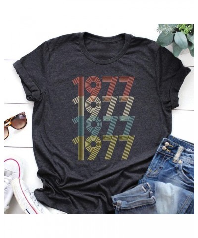 Womens Oversized Vintage Baggy Unique Ages Birthday Numbers Printed T Shirt Crewneck Short Sleeve Tops 1977 $10.19 T-Shirts