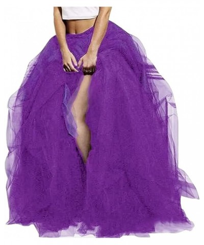 Wedding Planning Women's Long Maxi Tulle Special Bustle Night Out Skirt High Waist Layered Puff Mesh Skirt Purple $13.85 Skirts