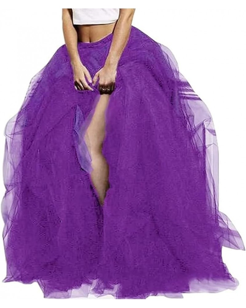 Wedding Planning Women's Long Maxi Tulle Special Bustle Night Out Skirt High Waist Layered Puff Mesh Skirt Purple $13.85 Skirts