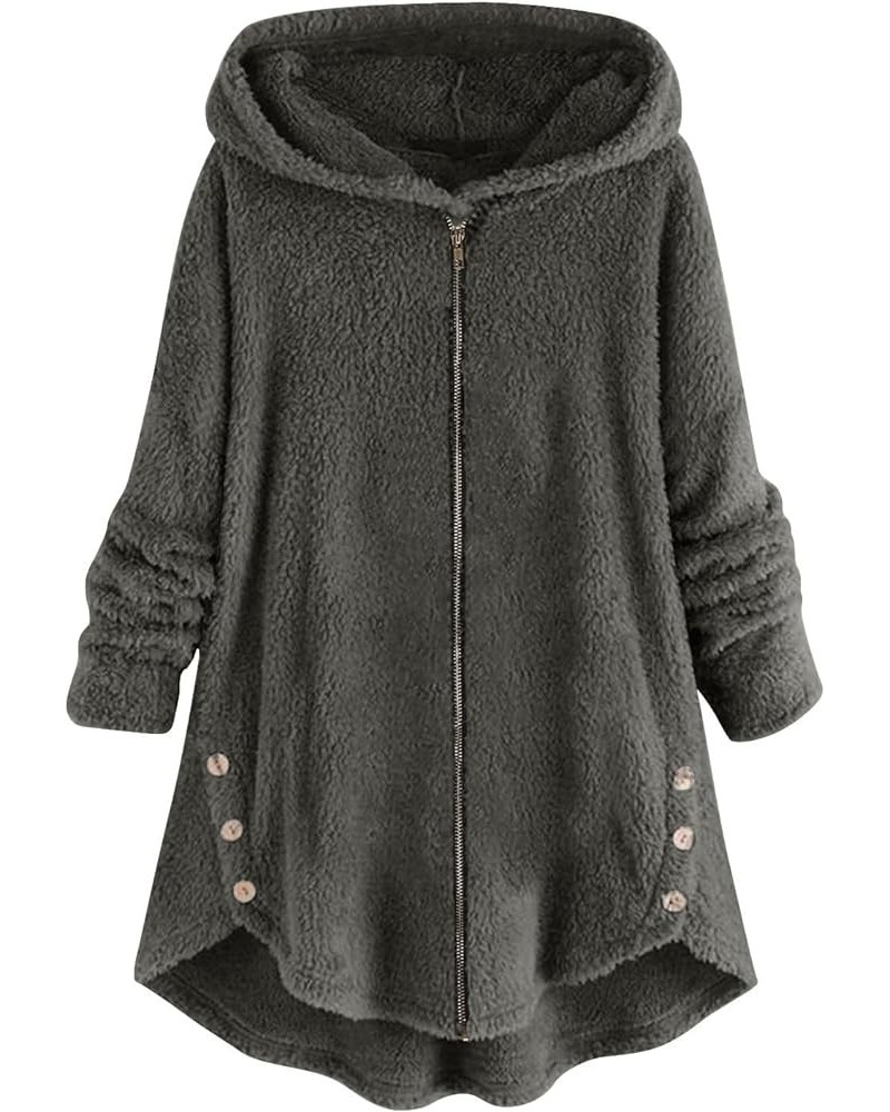 Womens Winter Jackets for Women Hoodies Fuzzy Fleece Full Zipper Coats Buttons Loose Warm Hooded Outwear Gray $8.81 Jackets