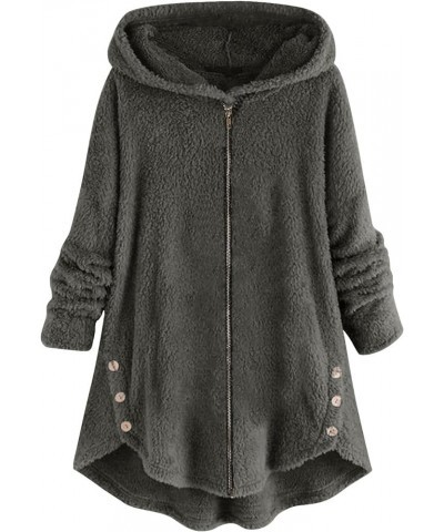 Womens Winter Jackets for Women Hoodies Fuzzy Fleece Full Zipper Coats Buttons Loose Warm Hooded Outwear Gray $8.81 Jackets