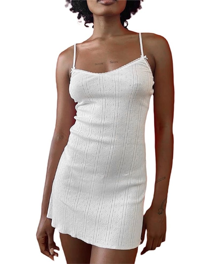 Women Y2k Floral Spaghetti Strap Short Dress Bodycon Sleeveless Mini Dress Low Cut Camis Dress Fairycore Streetwear G-white $...