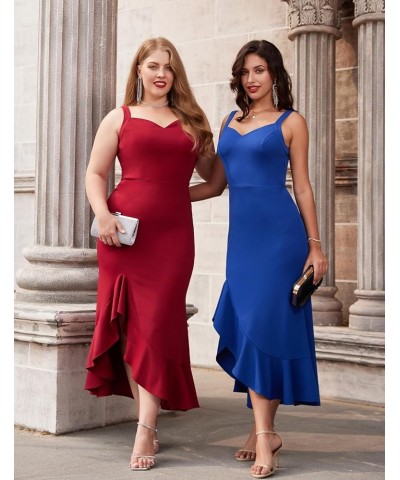 Women's Long Formal Dresses Sleeveless V Neck Cocktail Wedding Guest Dresses Mermaid Ruffle Party Prom Maxi Dress Wine Red $2...