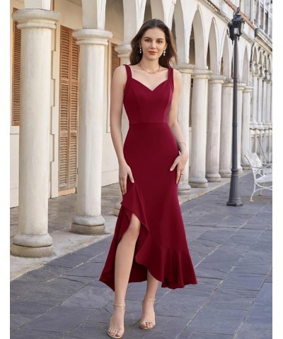 Women's Long Formal Dresses Sleeveless V Neck Cocktail Wedding Guest Dresses Mermaid Ruffle Party Prom Maxi Dress Wine Red $2...