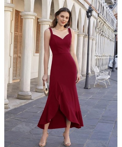 Women's Long Formal Dresses Sleeveless V Neck Cocktail Wedding Guest Dresses Mermaid Ruffle Party Prom Maxi Dress Wine Red $2...