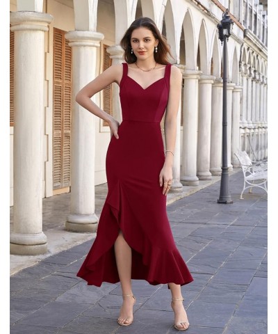 Women's Long Formal Dresses Sleeveless V Neck Cocktail Wedding Guest Dresses Mermaid Ruffle Party Prom Maxi Dress Wine Red $2...