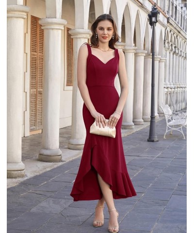 Women's Long Formal Dresses Sleeveless V Neck Cocktail Wedding Guest Dresses Mermaid Ruffle Party Prom Maxi Dress Wine Red $2...