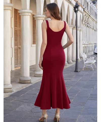 Women's Long Formal Dresses Sleeveless V Neck Cocktail Wedding Guest Dresses Mermaid Ruffle Party Prom Maxi Dress Wine Red $2...