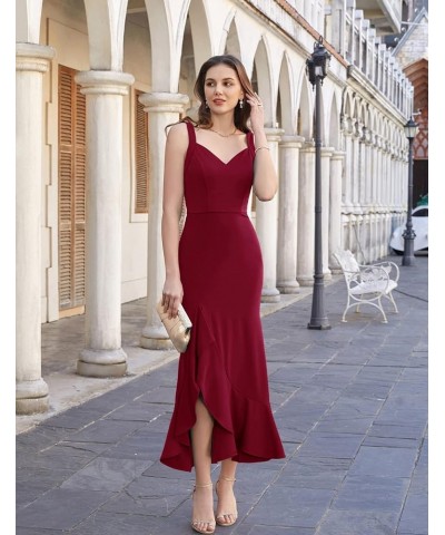 Women's Long Formal Dresses Sleeveless V Neck Cocktail Wedding Guest Dresses Mermaid Ruffle Party Prom Maxi Dress Wine Red $2...