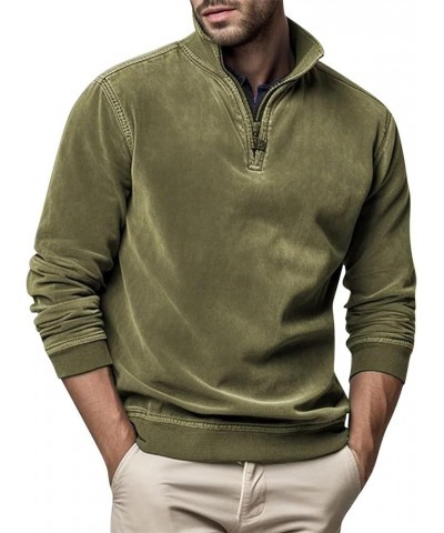 2024 Men's Sweaters 1/4 Zip Up Casual Turtleneck Pullover Polo Slim Fit Sweaters Long Sleeve Thermal Sweatshirts 01-army Gree...