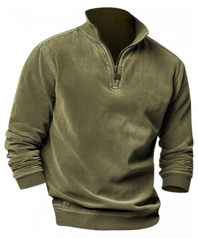 2024 Men's Sweaters 1/4 Zip Up Casual Turtleneck Pullover Polo Slim Fit Sweaters Long Sleeve Thermal Sweatshirts 01-army Gree...