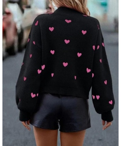 Women Cute Valentine Heart Graphic Sweater Long Sleeve Knitted Loose Jacquard Pattern Pullover Tops Black $15.36 Sweaters