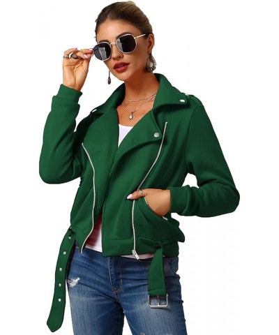 Woman Fleece Plus Size Cotton Slim Fit Sweatshirt Oblique Zipper Moto Rider Jacket Coat Green $18.23 Jackets