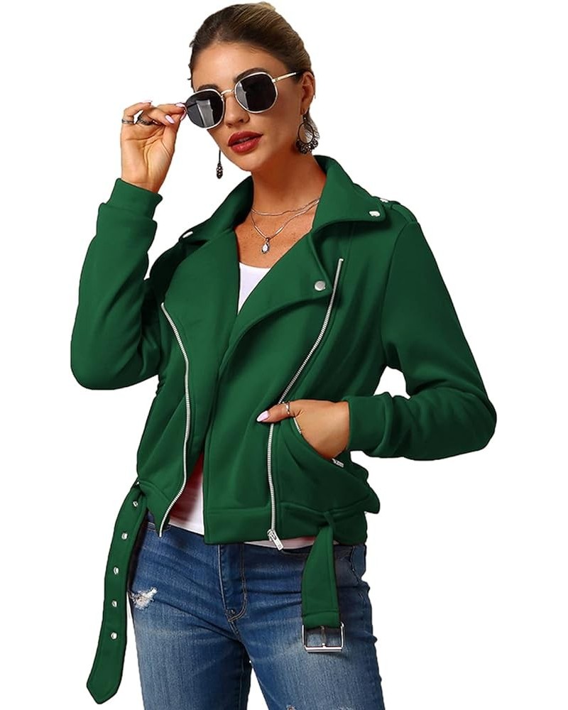 Woman Fleece Plus Size Cotton Slim Fit Sweatshirt Oblique Zipper Moto Rider Jacket Coat Green $18.23 Jackets