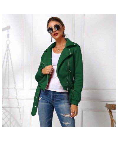 Woman Fleece Plus Size Cotton Slim Fit Sweatshirt Oblique Zipper Moto Rider Jacket Coat Green $18.23 Jackets