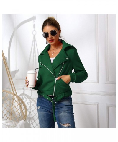 Woman Fleece Plus Size Cotton Slim Fit Sweatshirt Oblique Zipper Moto Rider Jacket Coat Green $18.23 Jackets