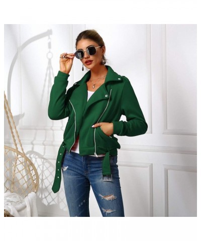 Woman Fleece Plus Size Cotton Slim Fit Sweatshirt Oblique Zipper Moto Rider Jacket Coat Green $18.23 Jackets