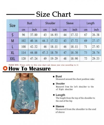 Spring Tops for Women 2024 Fashion 3/4 Length Sleeve Cute Shirts Floral Print Loose Fit Dressy Casual Blouses Tees B-sky Blue...