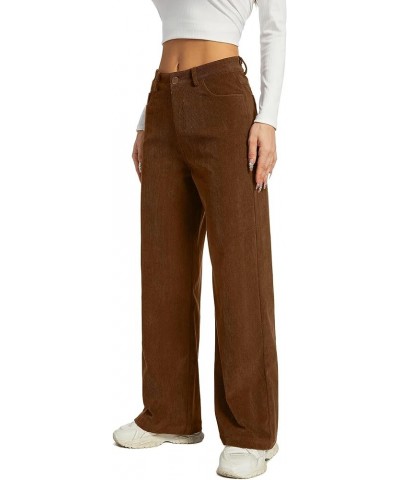 Women's Corduroy Loose Mid Rise Pant Casual Fall Straight Leg Elastic Waist Pants with Pockets Caramel $24.90 Pants