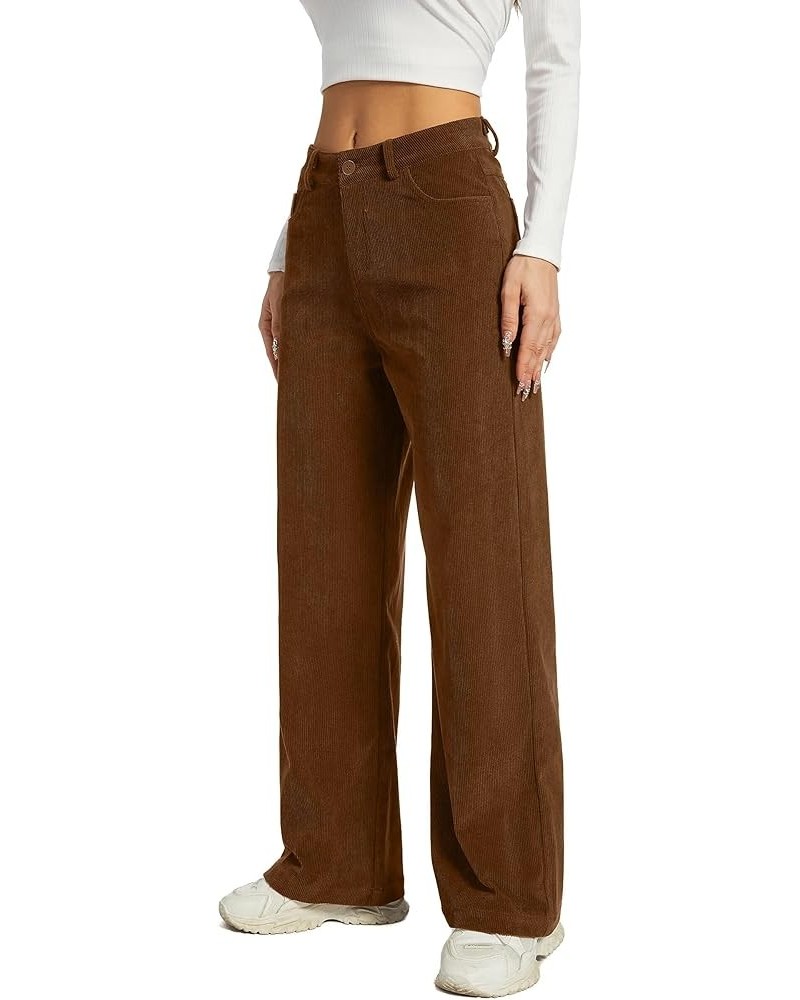 Women's Corduroy Loose Mid Rise Pant Casual Fall Straight Leg Elastic Waist Pants with Pockets Caramel $24.90 Pants