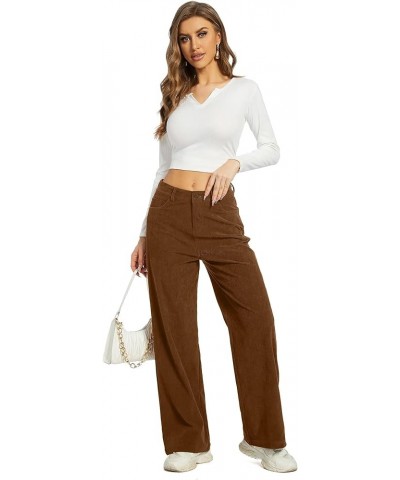 Women's Corduroy Loose Mid Rise Pant Casual Fall Straight Leg Elastic Waist Pants with Pockets Caramel $24.90 Pants