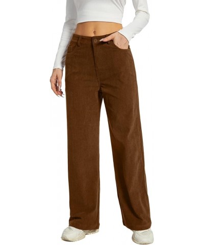 Women's Corduroy Loose Mid Rise Pant Casual Fall Straight Leg Elastic Waist Pants with Pockets Caramel $24.90 Pants