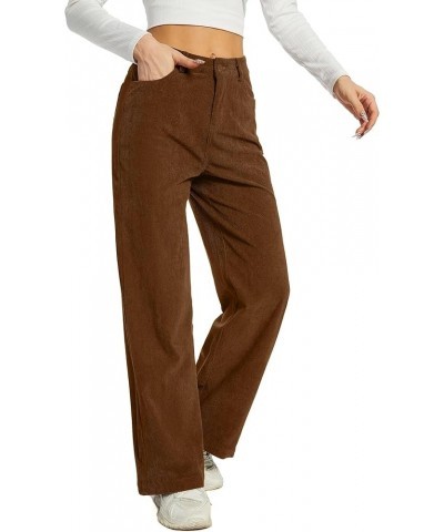 Women's Corduroy Loose Mid Rise Pant Casual Fall Straight Leg Elastic Waist Pants with Pockets Caramel $24.90 Pants