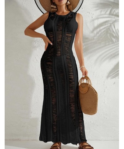 Tassel Sexy Bikini Cover Up for Women Sleeveless Long Dress Crochet Beachwear Black $17.59 Swimsuits