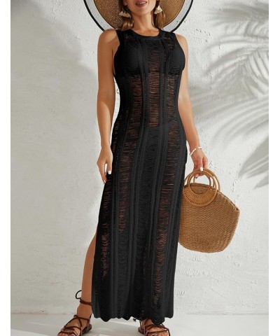 Tassel Sexy Bikini Cover Up for Women Sleeveless Long Dress Crochet Beachwear Black $17.59 Swimsuits