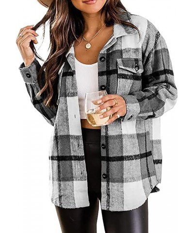 Womens Soft Comfy Flannel Plaid Shacket Casual Button up Long Sleeve Jackets Winter Shirts Clothes with Pockets Gray $13.64 B...