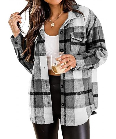 Womens Soft Comfy Flannel Plaid Shacket Casual Button up Long Sleeve Jackets Winter Shirts Clothes with Pockets Gray $13.64 B...